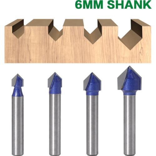 6mm Shank V Bit CNC Solid Carbide End Mill Tungsten Steel Woodworking Slotting Trimming Milling Cutter 3D Wood Router Bit 90