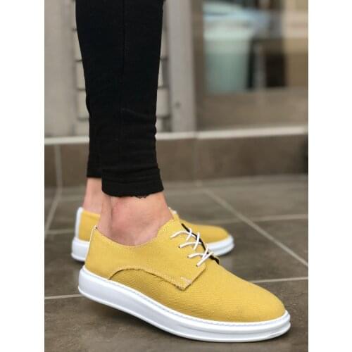 BA0003 Laced Classic Sports Linen Yellow White High Sole Casual Men Shoes