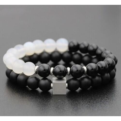 Distance Couple Bracelet Men Women Stainless Steel Natural Stone Beads Strand Bracelets Bangles Friendship Jewelry Pulseras Gift