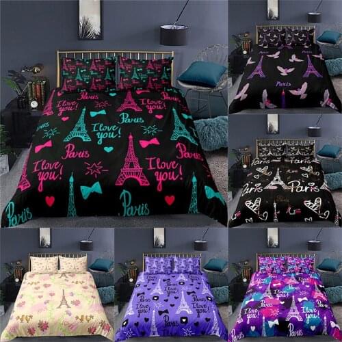 Home Textile Luxury 3D Eiffel Tower Print 2/3Pcs Comfortable Duvet Cover PillowCase Bedding Sets Queen and King EU/US/AU Size