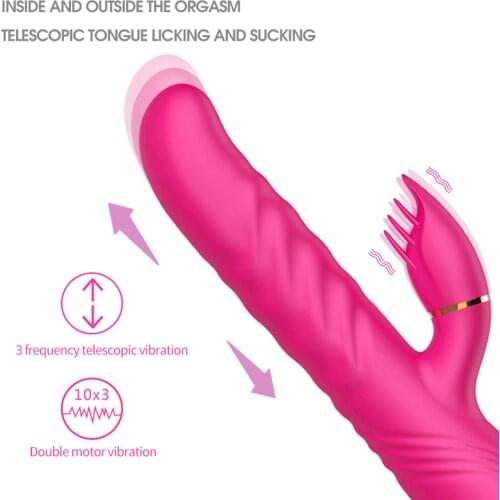 Double Penetration Telescopic Rabbit Vibrator Sex Toys for Woman G-Spot Vagina Clitoris Adults Female Dildo Intimate Goods Shop