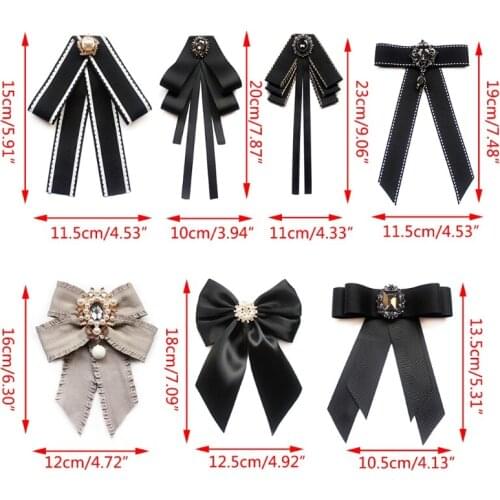 F3MD Vintage Pre-Tied Neck Tie Brooch Faux Pearl Bow Tie Corsage Wedding Party Decoration
