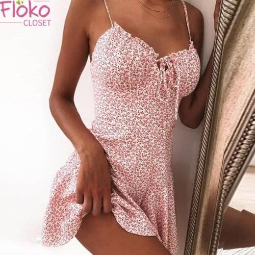 Flokocloset Summer Bandage Print Dresses for Women 2021 Sexy Spaghetti Strap Bodycon Mini Dress Party Sundress