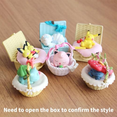 Blind Box Sleep Basket Mystery Toy Pikachu Pichu Jigglypuff Alola Vulpix Vileplume Bulbasaur Model Anime Figures Ornaments