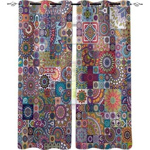 Colorful Pattern Texture Totem Printed Window Curtains Living Room Bedroom Curtains Polyester Cloth Home Decor