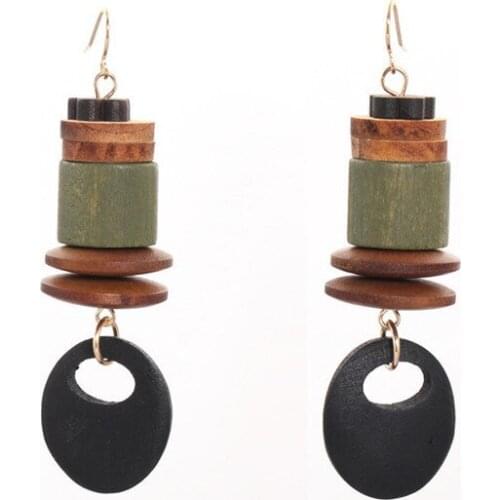 Creative Bucket Disc Combination Wood Earrings Black Hollow Disc Pendant Dangle Earrings for Women Exaggerated Trendy Jewelry