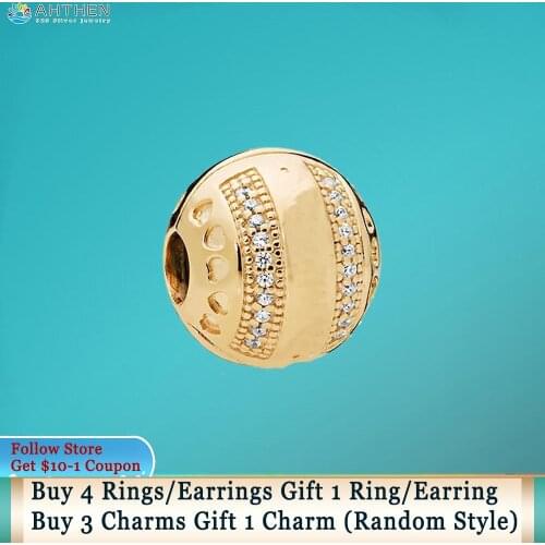 Ahthen 925 Sterling Silver Beads Round Clip Charms fit Original Pandora Bracelets for Women DIY Jewelry Making Birthday Gift