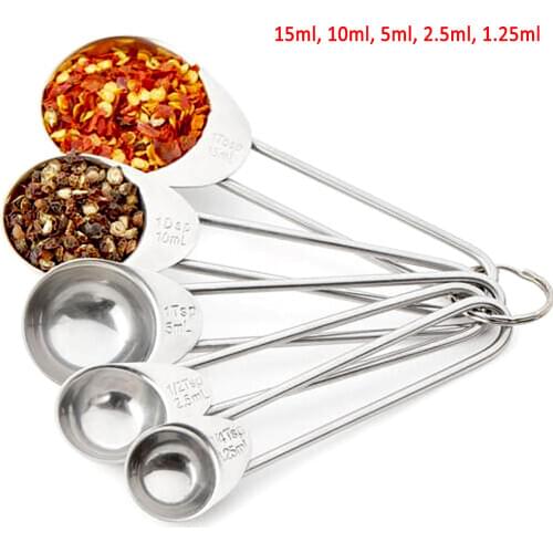 5Pcs Multipurpose Stainless Steel Measuring Spoon 15ml 10ml 5ml 2.5ml 1.25ml Coffee Powder Spice Measure Scoop
