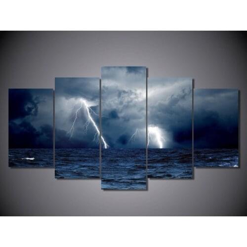 JIE DO ART Canvas Art Paintings Clouds Waves Sea storm Lightning Ocean Painting Canvas Print Hot Modular Wall Paintings
