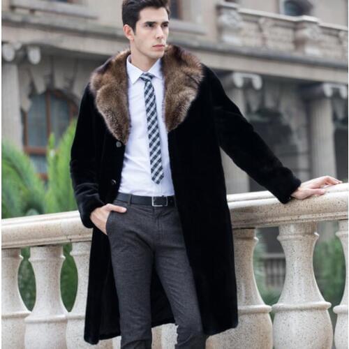 Autumn mink leather jacket mens clothes winter thicken warm single-breasted fur leather coat men slim jackets black big size