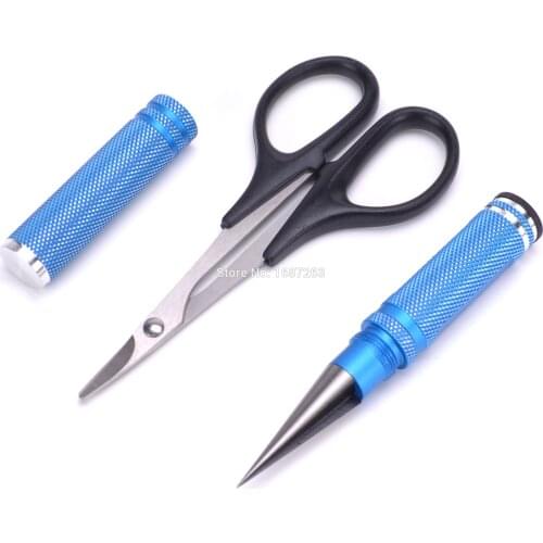 0-14mm Hole Puncher Reamer w/Sleeve Curved Scissors Set Universal Tool for RC Car Body Shell Lexan Plastic with Blue Reamer