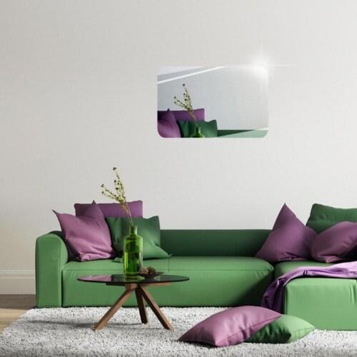 Wall Sticker 3D Mirror Effect Removable Rectangle Oval Background Decoration for Home CLH@8