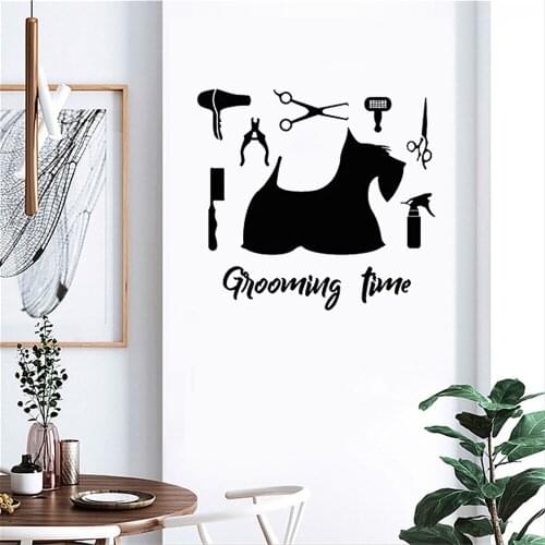 Grooming Time Wall Sticker Animal Wall Decal For Pets Dog Pet Beauty Salon Home Decor Vinyl Art Mural dw4808