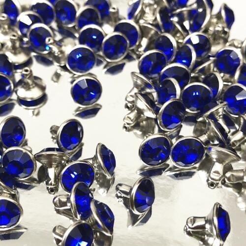 New Coming 8MM 50 Sets CZ++ Royal Blue Crystal Rivets Silver Plated Spots Studs Double Cap for DIY Leather-Craft Making