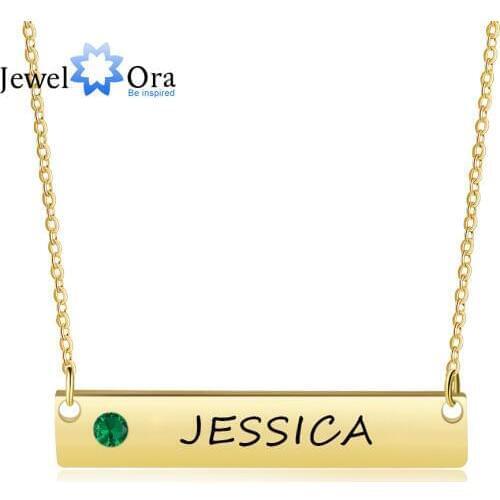 Personalized Jewelry Name Bar Necklace Pendant Custom Birthstone Stainless Steel Name Plate Anniversary Gift (JewelOra NE103115)
