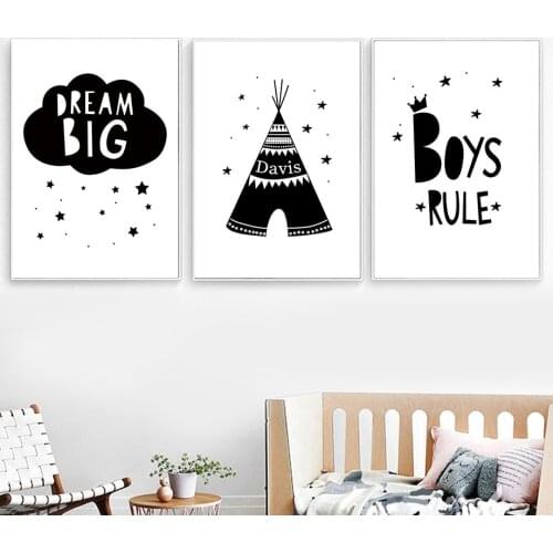 Personalized Baby Name Poster Big Dream Quotes Wall Art Canvas Painting Cloud Star Art Print Nordic Pictures Boy Kids Room Decor