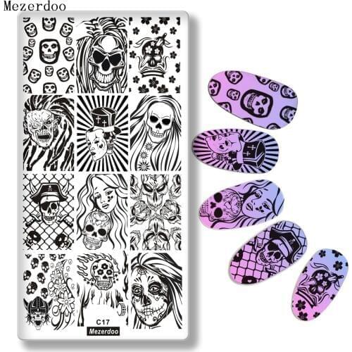 1Pc Halloween Series Celebration Nail Stamping Plate Cute Skull Pattern DIY Nail Art Image Stamp Stamper Manicure Template C17