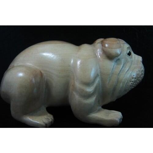 Q4063 - 2 " Hand carved Boxwood Netsuke - Bulldog Dog