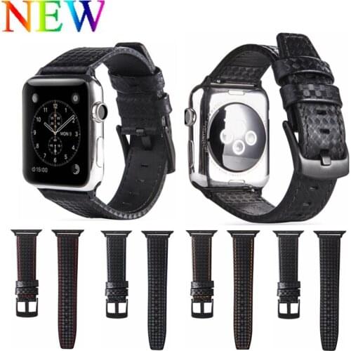 High Quality Real Carbon Fiber Genuine Leather Watch Band Strap For Apple Watch 6 5 4 3 2 1 SE For iWatch 44mm 40mm 42mm 38mm