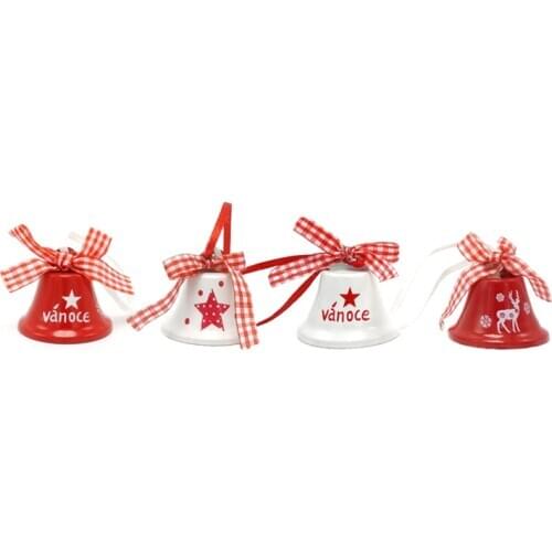 Christmas decoration 6pcs red white metal Czech marry Christmas bell for home , 42mm*42mm*40mm Pendants Ornament Jingle Bells