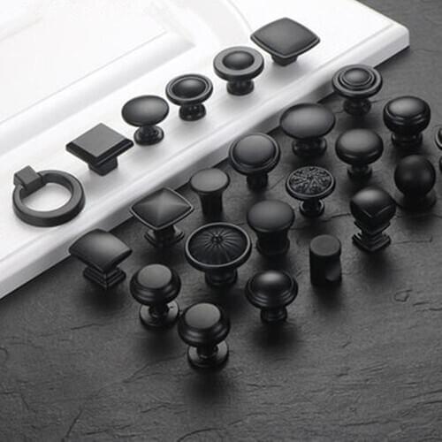 Drawer handle modern minimalist American cabinet door wardrobe door handle European black cabinet round single hole handle Home