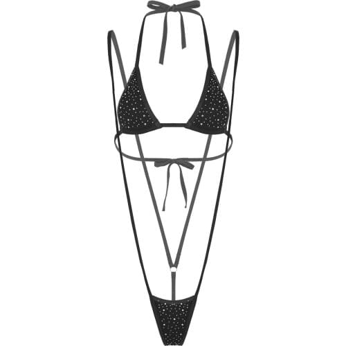 Sexy Lingerie for Women Shiny Rhinestone Underwear Suit Lace-up Swimwear Fashion Bikini Set Bra Tops with G-string Thongs