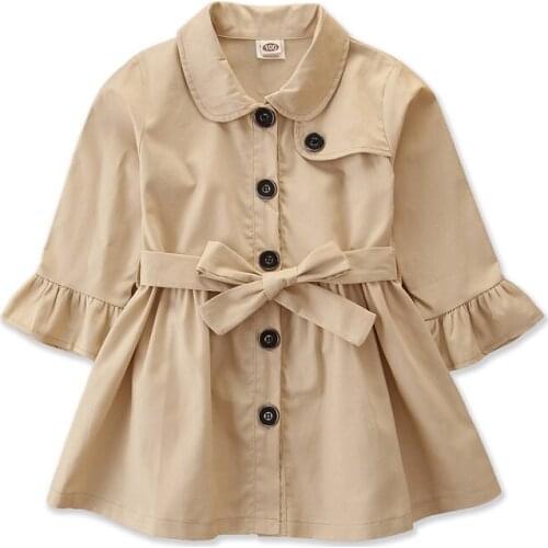 Spring Fall Girls Coats Long Trench 2-7Y Toddler Girl Jackets Single-breasted Korean Style Tops Fashion Kids Clothes Outfit