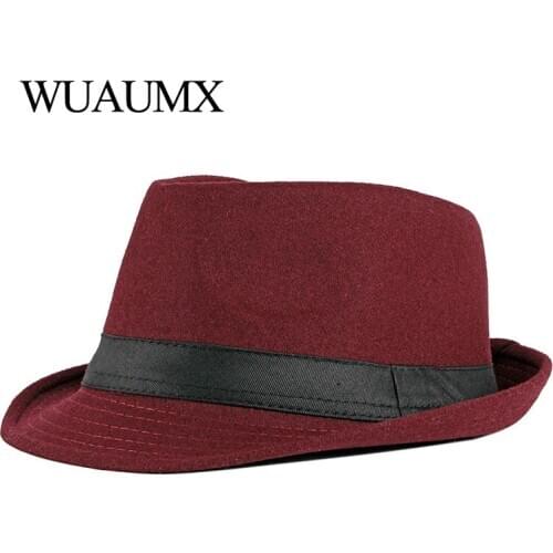 Wuaumx NEW Spring Autumn Jazz Caps Men Women Middle aged Panama Hat Fold Wide Brim Felt Fedoras Hat Classic Elderly Bowler Hats