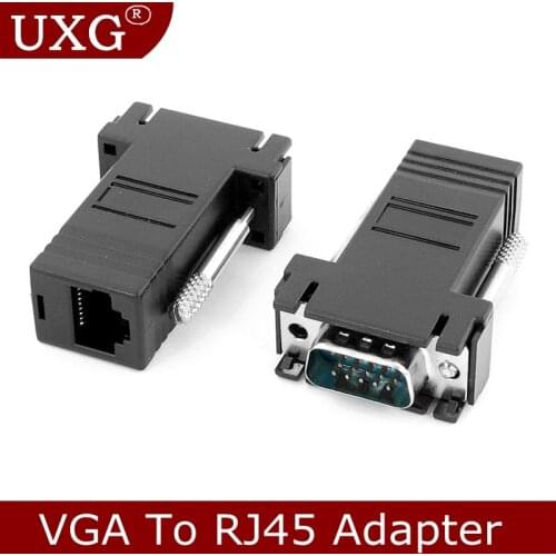 VGA Extender male to LAN Video CAT5 CAT6 RJ45 Network Cable Adap New