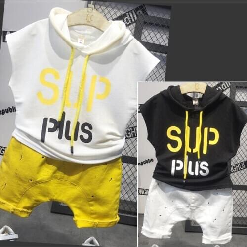 2020 2pcs Summer Baby Boy Children Causal Hooded Printing Suit T-shirt + Shorts Boys Clothes Kids Clothes sets 2-7
