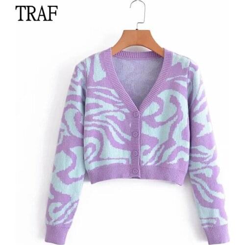TRAF Za Knitted Cardigan Women Sweaters 2021 Autumn Single Breasted Long Sleeve Sweaters For Teenage Girls Cardigan Chic Tops