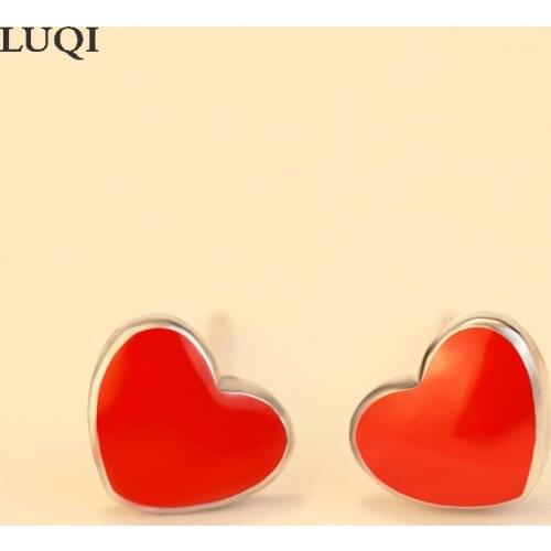 Womens Fashion S925 Silver Red Epoxy Simple Heart Shaped Personality Stud Earrings 003