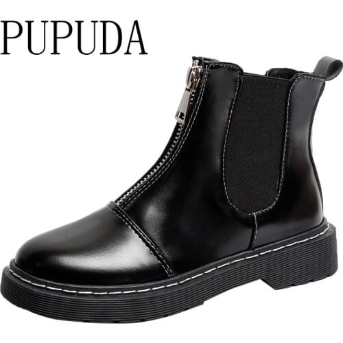 Pupuda Women Boots Classic Cowboy Ankle Boots For Women Black Leather Boots Female Platform Shoes Women