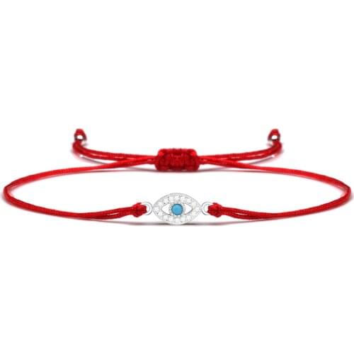 White Cubic Zirconia Blue CZ Evil Eye Luck Copper Charm Bracelet Women Girl Rhodium Plated Red String Handmade Jewelry Present