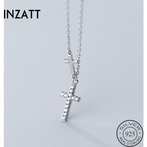 INZATT Real 925 Sterling Silver Zircon Cross Choker Pendant Necklace For Fashion Women party Fine Jewelry Cute Accessories