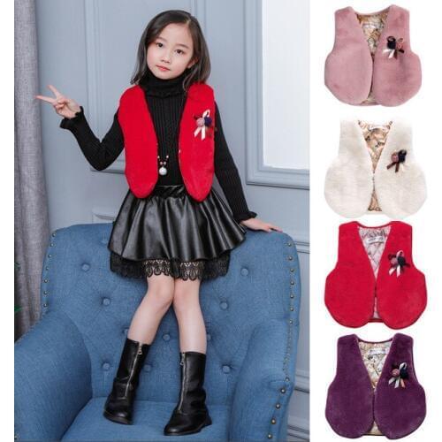 Girls Faux Fox Fur Vest Candy colors thicken warm children winter coats Smooth Fox Fur Jacket for kid Faux Fur Outwears 4-13T