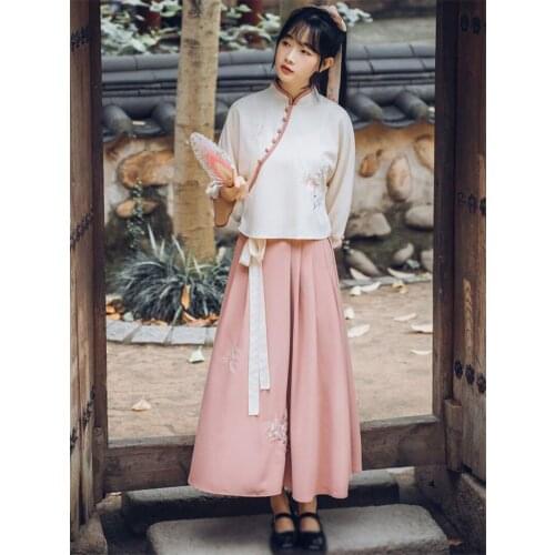 1set Autumn Student Chinese Style Hanfu Tops Skirt Suit Daily Outdoor Cosplay Clothes Dresses for Women Girl Christmas Gift