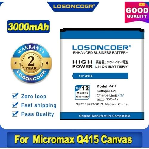 100% Original LOSONCOER 3000mAh for Micromax Q415 Canvas Pace 4G Battery