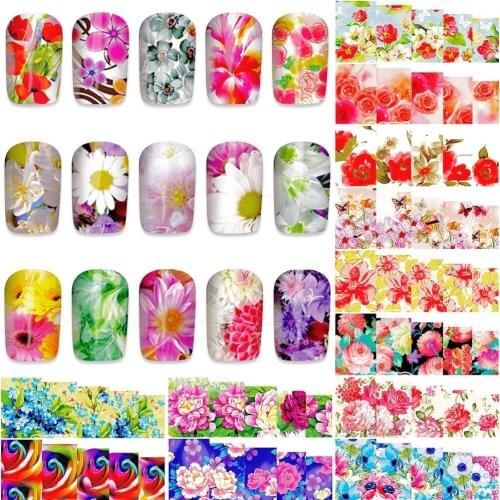 12 Sheets Flowers Water Transfer Nail Art Decorations Sticker And Decals Nail Wraps Manicure Accessories Tool
