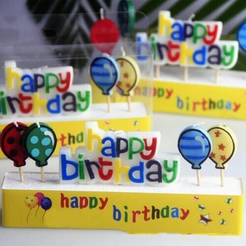 12pack/lot 5 In One Happy Birthday Balloons Cake Candles Sticks Set, Colorful Birthday Party Supplies Decoration