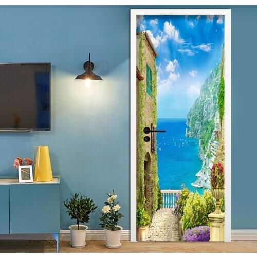 3D Door Stickers Landscape Vinyl Removable Waterproof Porta Cover Bedroom Living Room Decoration Mural Decals adesivo porta