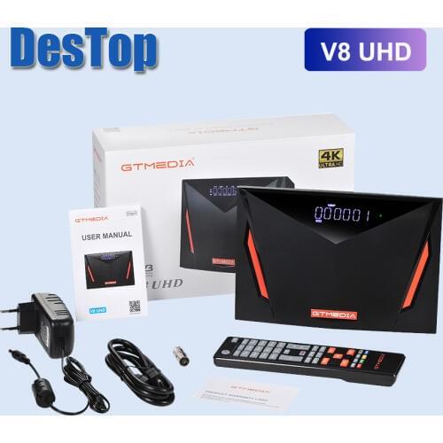 New Arrival GTMEDIA V8 UHD ECOS System FTA 4K H.265 T2-MI DVB-S2 Satellite Receiver Support Auto Biss CA Card Slot 5pcs