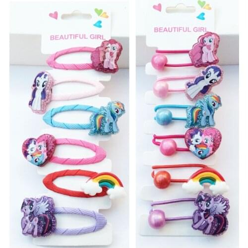 6 Pcs My Little Pony Hair Rope Hair Clip Child Girl Cartoon Cut Cartoon Resin Rainbow Baby Hair Accessories