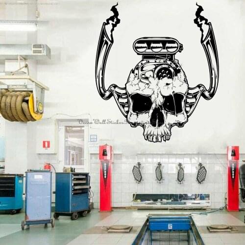 Car vinyl wall stickers car motor engine skull garage auto repair shop car sales shop rental car shop art deco decal wallpaper F