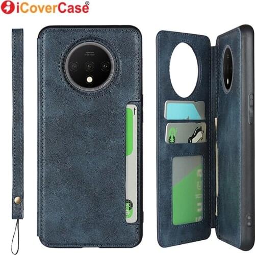 Back card slot case For Oneplus 7 T Cases Cover With Lanyard Mobile Accessories Leather Case Stands Function For Oneplus 7T