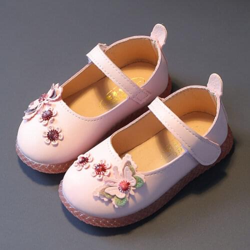 Pink Beige Soft Sole Little Girls Shoes Flowers Flat Princess Shoes Kids Breathable Toddler Shoes Chaussure fille 2 3 4 5 6 7T