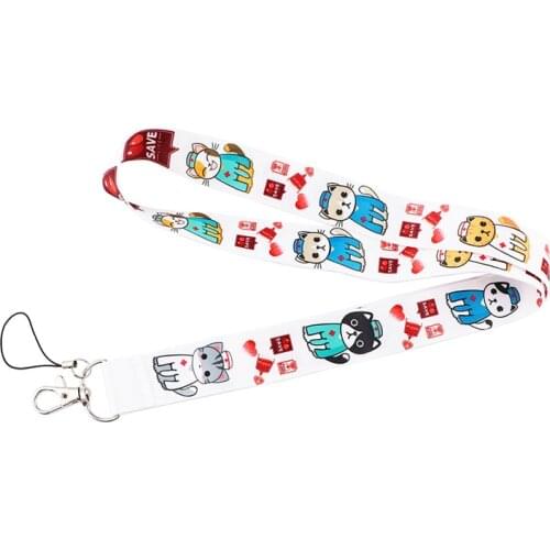 Doctor Cat Cartoon Neck Strap Lanyard for Keys ID Card Badge Holder Mobile Phone Straps Rope Keychain Webbing Ribbon