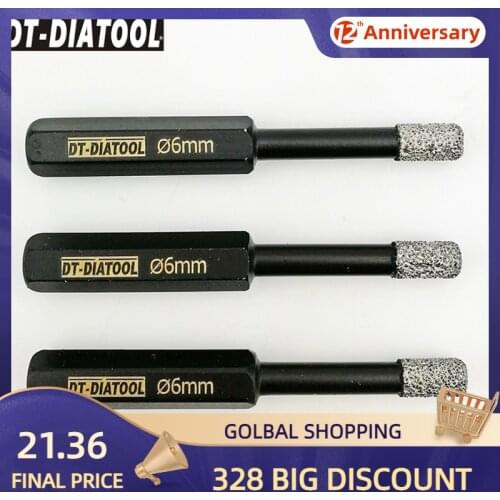 DT-DIATOOL 3pcs/pk Dia 6mm Dry Vacuum Brazed Diamond Drill Core Bits Hex Shank Hole Saw For Drilling Granite Marble Tile Ceramic