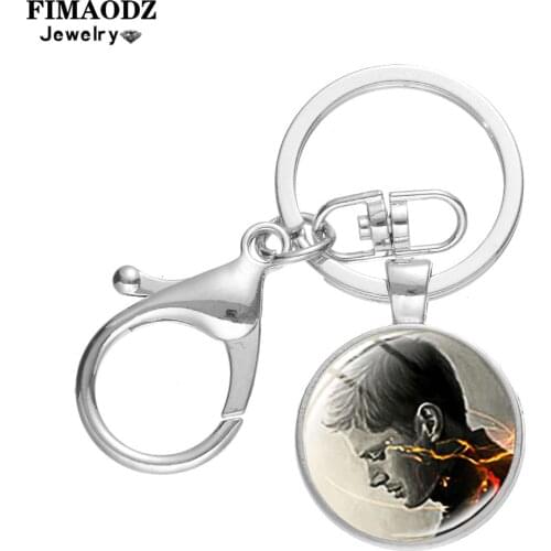 FIMAODZ Supernatural Dean Keychain Steampunk Figure Glass Cabochon Lobster Clasp Pendant Key Chain Ring Gift