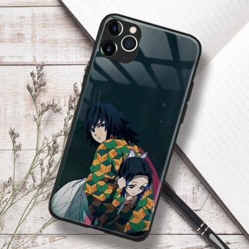 Giyuu and Shinobu Kimetsu No Yaiba Anime Soft TPU Glass Phone Case for IPhone SE 6s 7 8 Plus X Xr Xs 11 12 Mini Pro Max Samsung